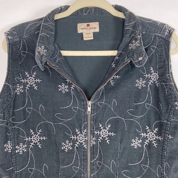 Woolrich Cotton Corduroy Full Zip Sleeveless Snowflake Front Pocket Vest - Picture 16 of 16